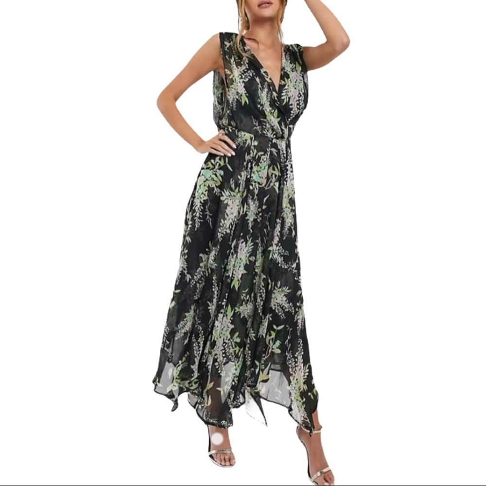 ASOS Design Wrap Bodice Maxi Dress Lilac Print 16